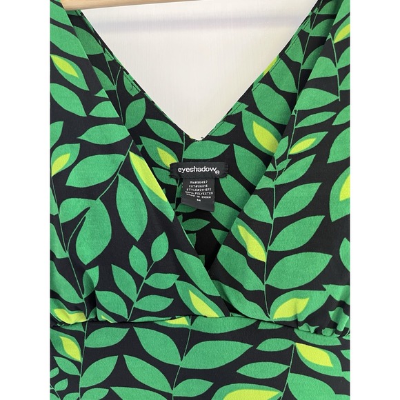 Green Leaf Nature Print Midi Dress Boho Garden Party VNeck Padded Retro Y2K S - Picture 5 of 10